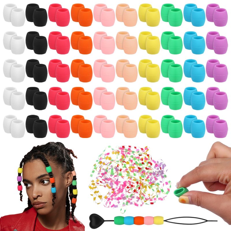 Youdaju 100 Pcs Large Silicone Hair Beads for Women Soft Colorful Pony Beads Bulk Large Hair Beads for Women Mixed Beads Hair Accessories for Braids Loc Dreadlock Accessories Jewelry Making Kit