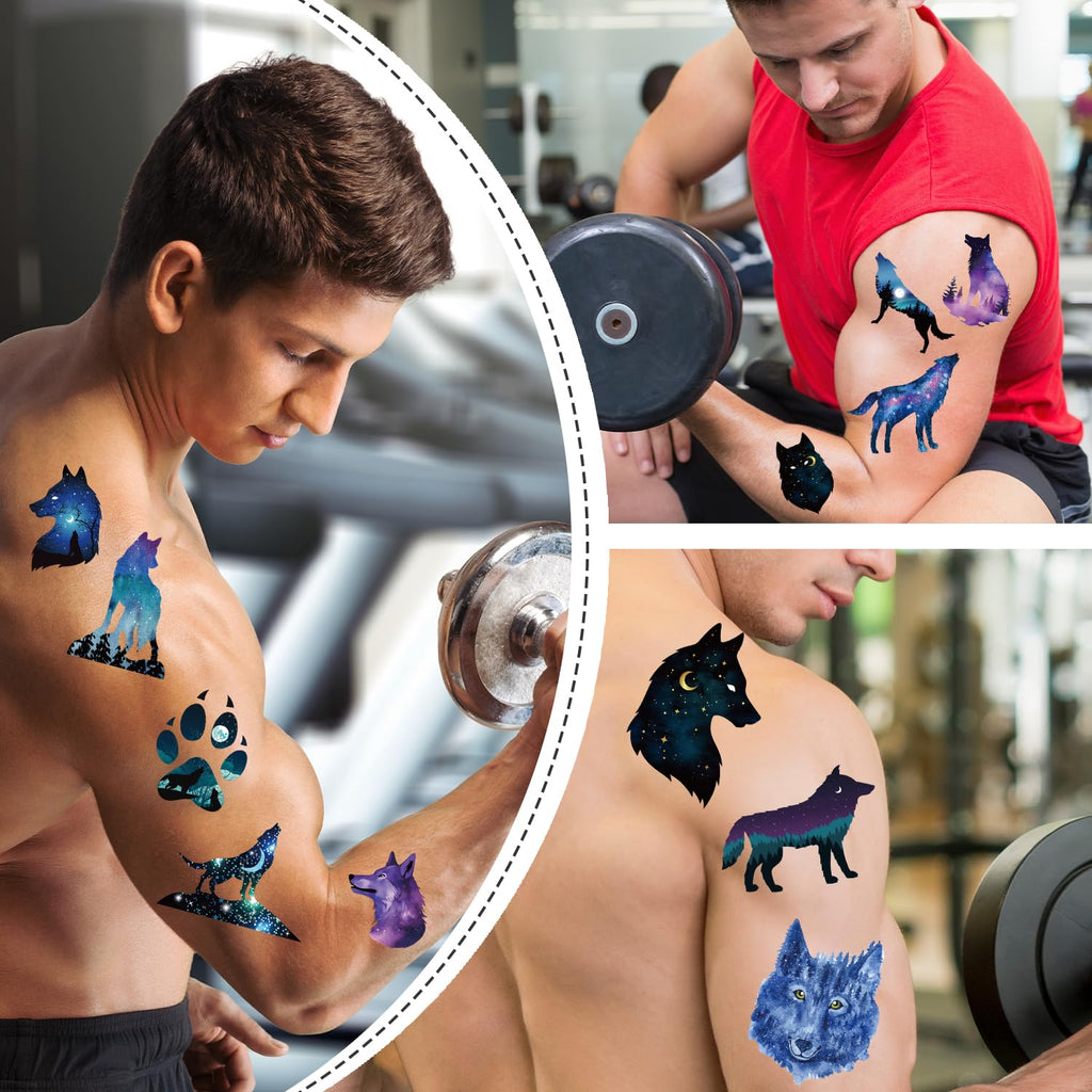 Wxiben Wolf Temporary Tattoos Stickers - 170+ Wolf Party Decorations Supplies Wolf Stickers, Cool Wolf Themed Birthday Tattoos Supplies Men Women