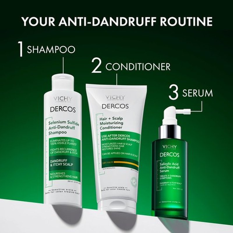 Dercos Salicylic Acid Anti-Dandruff Treatment, Scalp Treatment Targets Dandruff Symptoms & Leaves Head Feeling Hydrated & Soothed, Serum Provides Flake & Itch Relief, 3 Fl. Oz.