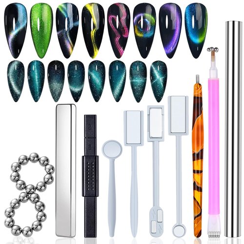 MOLILON 29 Pieces Cat Eye Magnet for Nails Cat Eye Gel Nail Polish Magnet Round Magnet Beads 3d Cat Eye Nail Magnetic Nail Polish Tool Cat Eye Magnet Stick for Nail Art Accessories