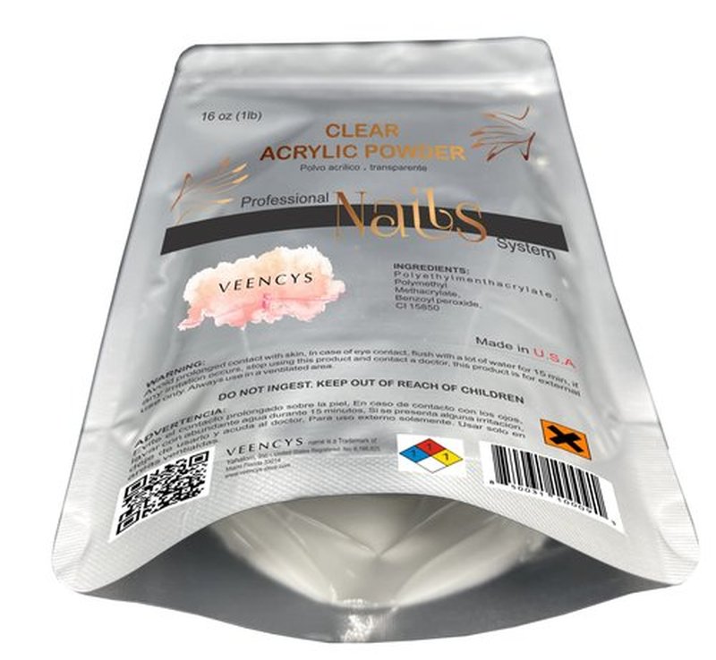PROFESSIONAL ACRYLIC DIP POWDER FOR NAIL ART-LONG LASTING-LARGE CAPACITY AND QUICK DRY QUALITY SALON MANICURE-NAIL EXTENSION (16 oz, Clear) BY VEENCYS