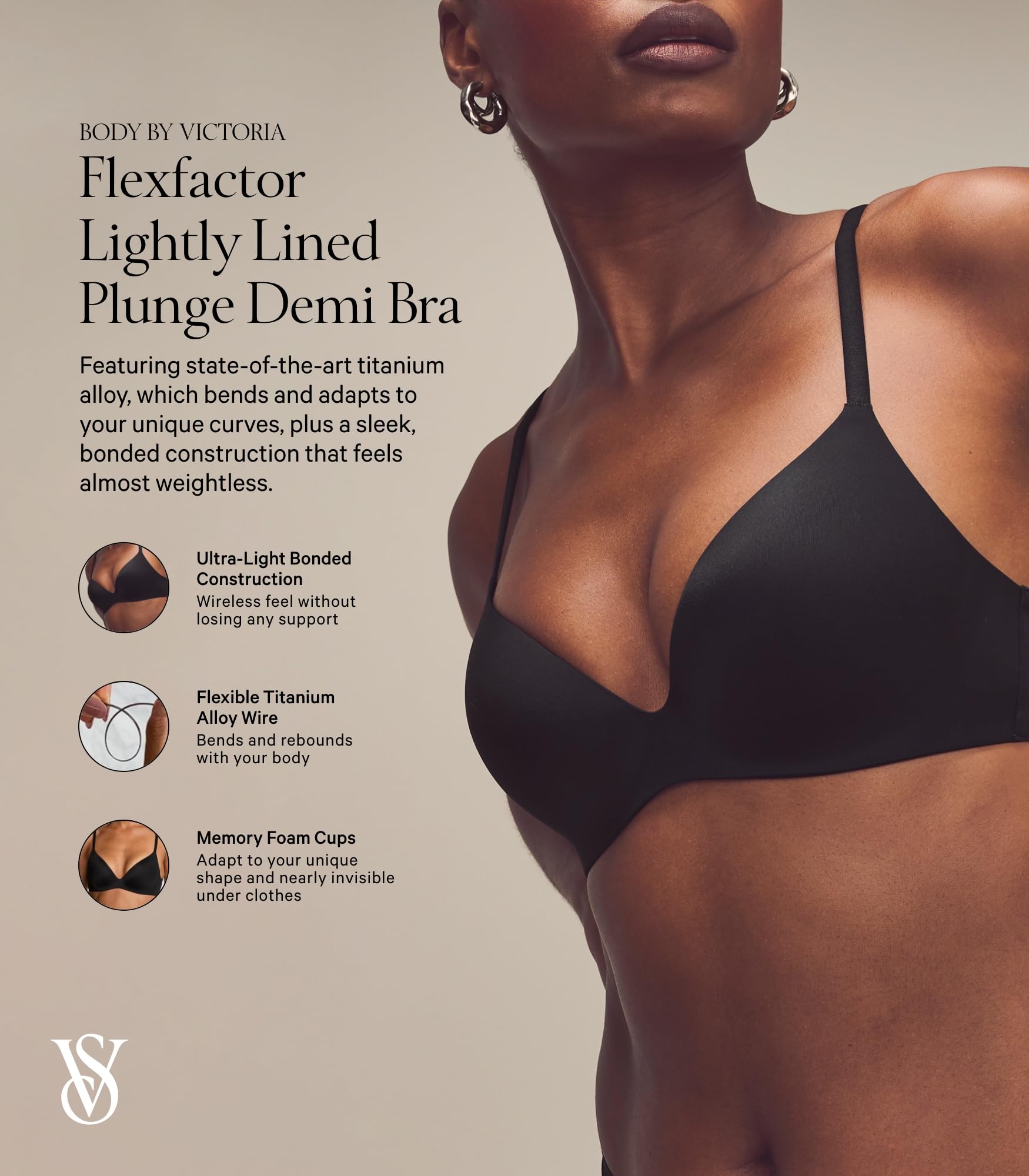 Victoria's Secret Body by Victoria FlexFactor Lightly Lined Plunge Demi Bra, Bras for Women, Marzipan, 36C