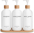 Brighter Barns White Shampoo and Conditioner Dispenser Set - Stylish Shower Pump for Bathroom Decor | Ideal for Hotels and Airbnbs