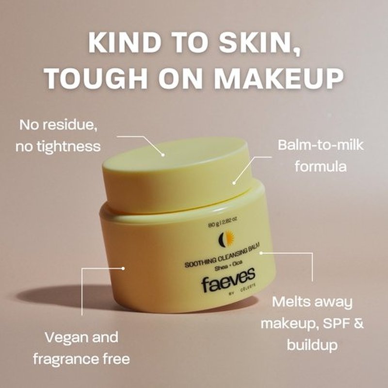 FAEVES By Céleste Soothing Cleansing Balm, Gently Removes Makeup, SPF, Excess Oils & Impurities, 80g