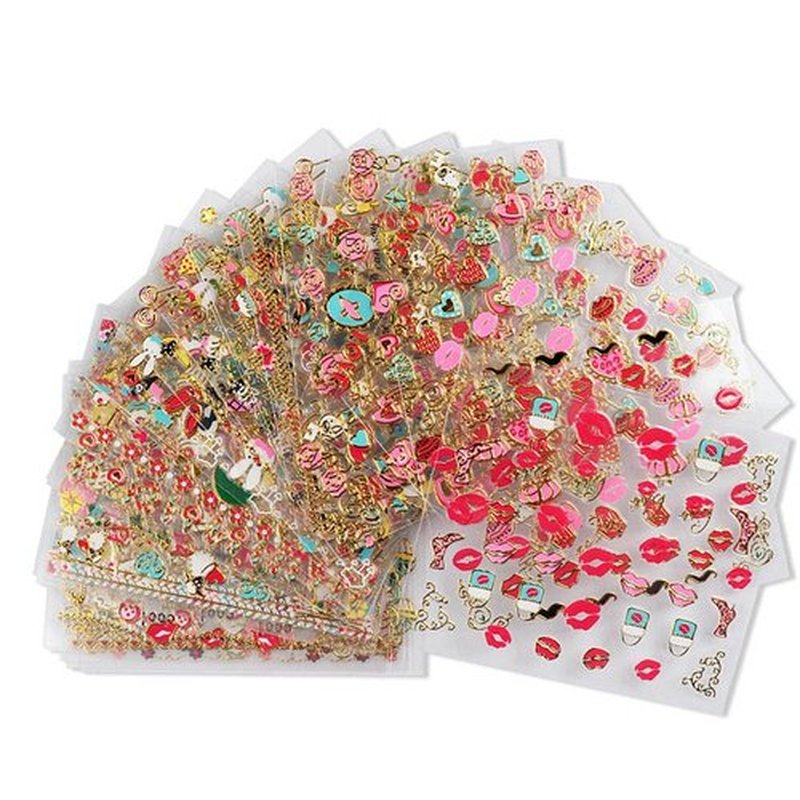 Lips Nail Stickers for Valentine's Day, 3D Gold Nail Decals Foils Nail Art Supplies Valentines Heart Red Lip Self-Adhesive Nail Design Metallic Nail Stickers for Women Girls DIY Nail Decoration 30 PCS