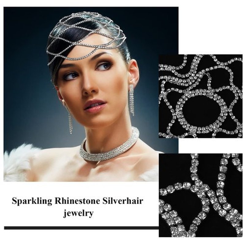 CROWN GUIDE 1920s Flapper Accessories for Women Roaring 20s Great Gatsby Headband Rhinestone Headpiece Wedding Hair Pieces for Brides Silver
