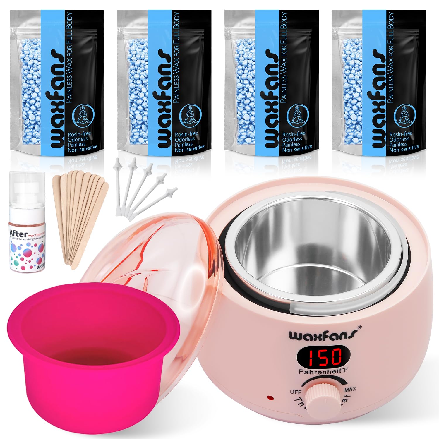 Waxfans Waxing Kit,Wax Warmer for Hair Removal, Wax Kit with Hard Wax Beads for Women,Waxing at Home for Full Body
