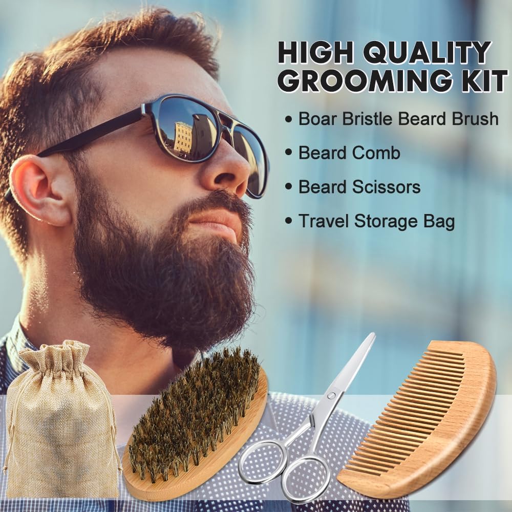 Dad Birthday Gifts,Beard Grooming Kit Includes 3 Scented Beard Oil,Sweet Tobacco Beard Shampoo & Balm, Brush, Comb,Scissors,Cool Men Christmas Stocking Stuffers Gifts for Men Him Boyfriend Husband