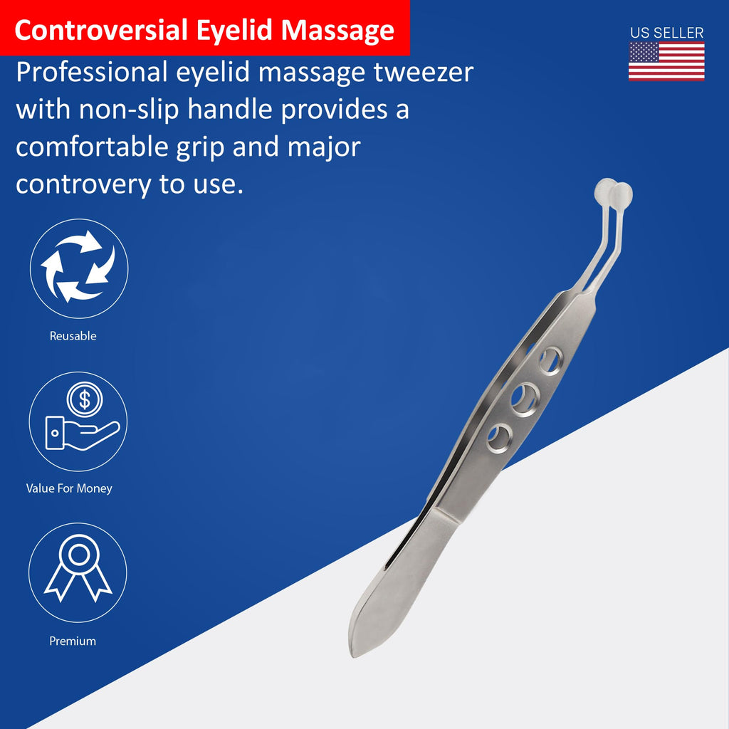 STELLMACHER Meibomian Gland Expressor Stainless Steel | Eyelid Massage Tweezers for Dry Eye Extraction | Chalazion Remover Eye Stye Treatment Cleaning Tool for Men & Women – 6mm Round Tip