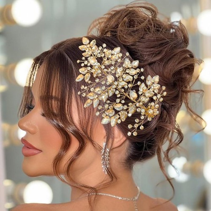 Mpoikba Wedding Hair Pieces for Brides, Rhinestone Bride Headpiece, Handmade Bridal Hair Accessories(Champagne)