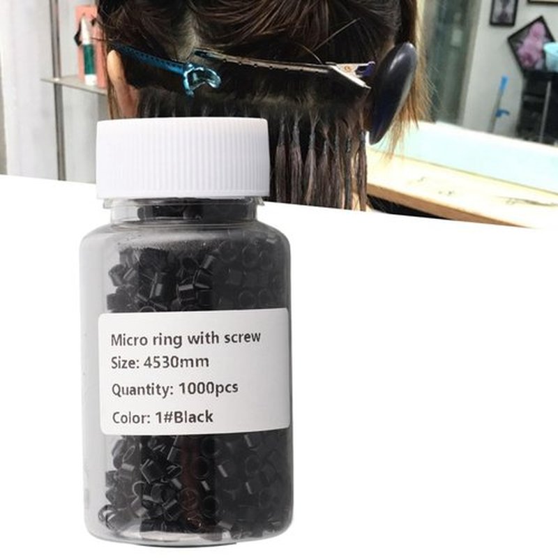 1000 Pcs Aluminum Micro Links Rings 4.5mm Lined Beads Hair Extension Tool (Black)