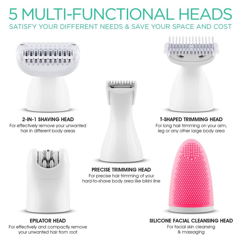 VOYOR Electric Shaver - 5-in-1 Women's Bikini Trimmer & Hair Remover | Cordless, Waterproof, Rechargeable