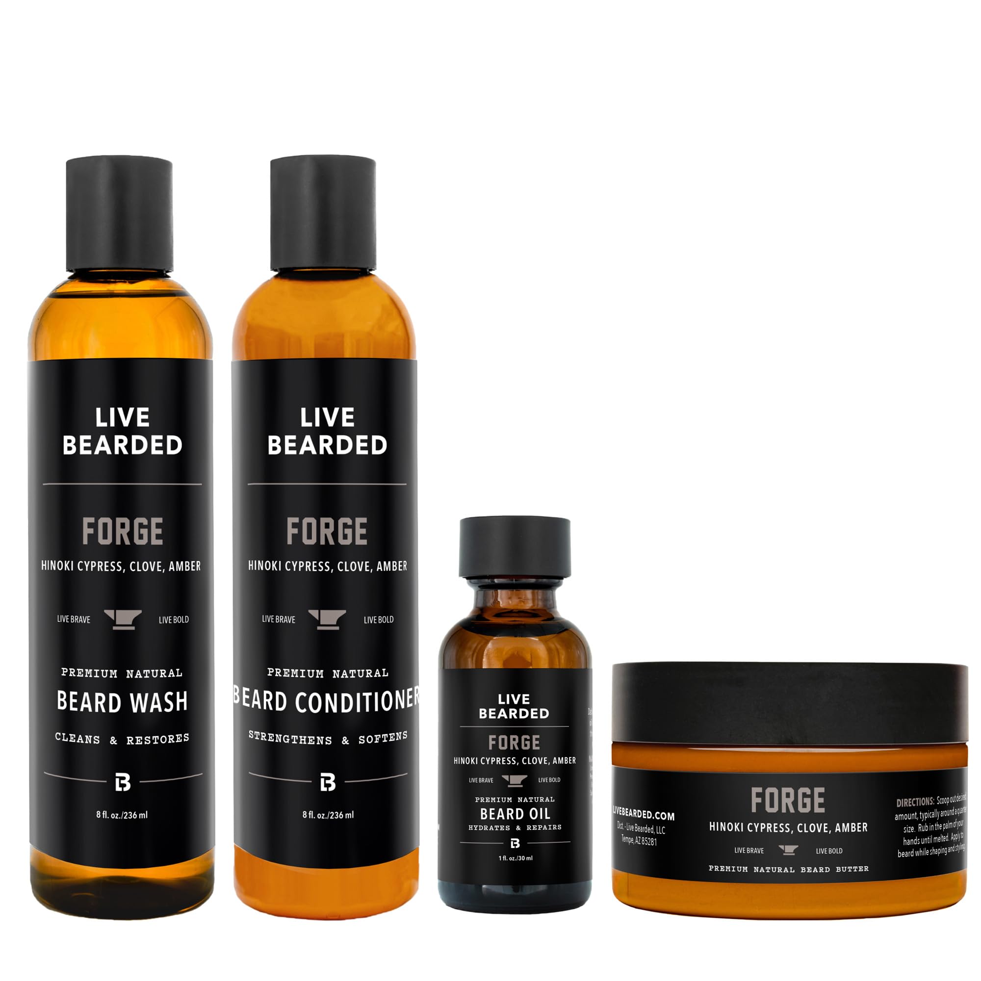 LIVE BEARDED® Complete Beard 4 Step Grooming Kit, Forge Scent