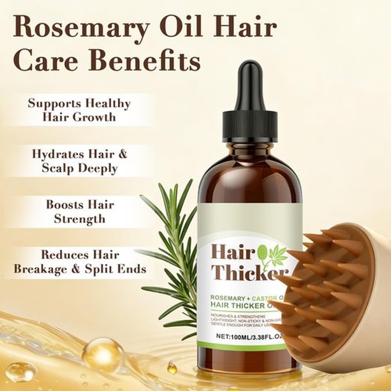 ChLNDalin Organic Rosemary & Castor Hair Growth Oil + Scalp Massager Set, Hair & Scalp Care Oil, Lightweight Moisturizing Formula for for Dry, Damaged & Split End 1pc