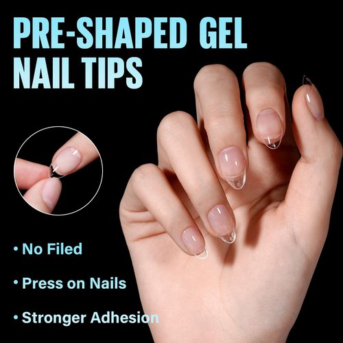 TOMICCA Short Almond Nail Tips, 504Pcs Soft Acrylic Nail Tips, 12 Sizes Pre-Shaped Half Matte Fake Clear Gelly Tips, Press on Acrylic Nails for Nail Extension DIY Nail Salon
