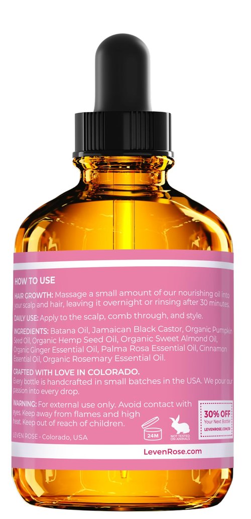 Leven Rose Organic Batana Oil Hair Serum for Hair Growth, 2 oz - Repairs Split Ends, Dry Damaged Hair, Supports Collagen Production, Chemical Free Scent, Simple Application