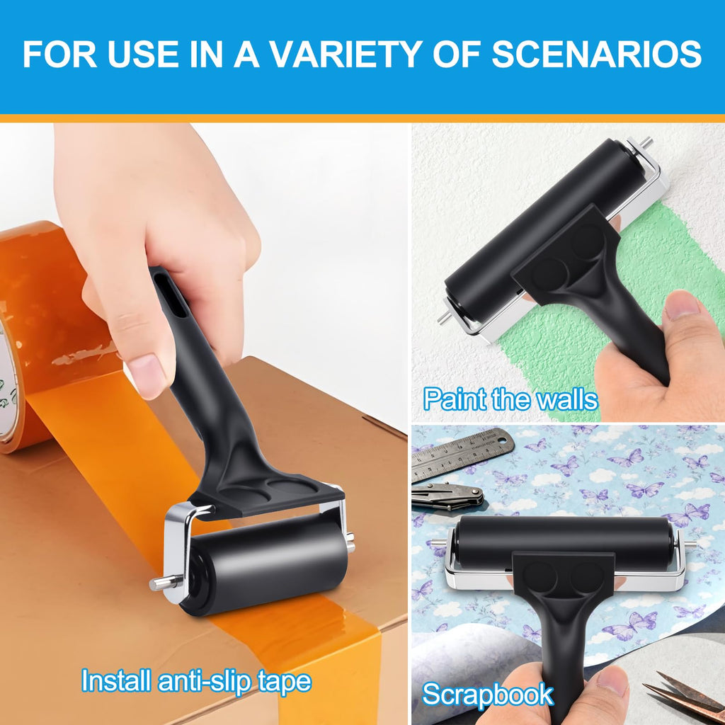 Wlivxch 2Pcs Hard Rubber Brayer Rollers (4 Inch and 2.2 Inch) for Printmaking, Ink Printing, Gluing Application, Stamping, Boat Flooring and Wallpaper Installation - Black Tool