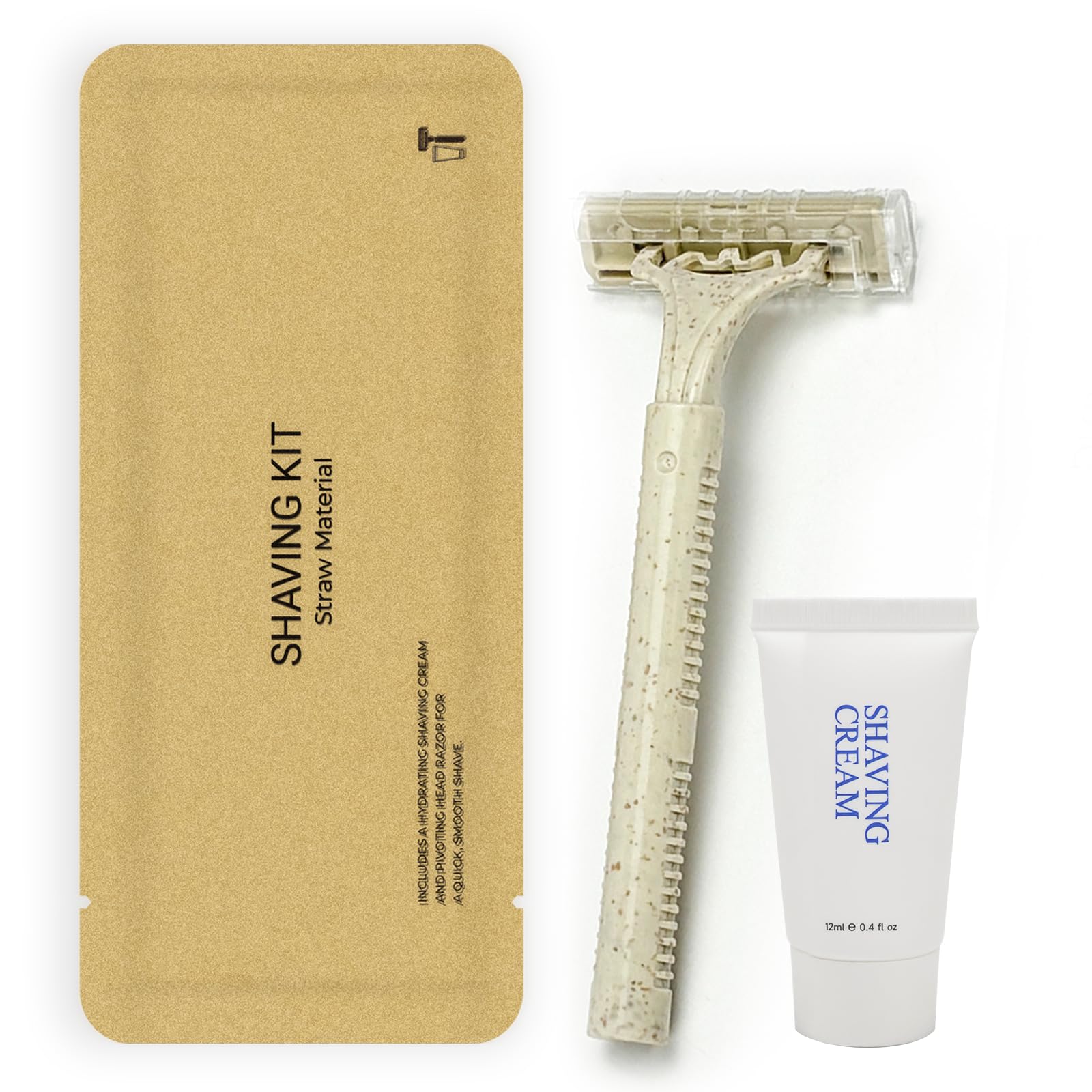 Disposable Shave Kit for Men &Women - Wheat Straw Razors and Cream Bulk, Individually Wrapped Portable Toiletries Amenities for Hotel, Airbnb, Homeless, Shelter, Charity, Camping and Travel
