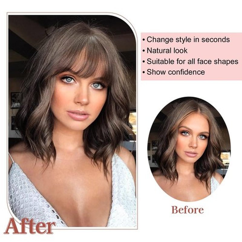 Lommel Clip in Bangs,100% Real Human Hair Wispy Fake Bangs Hair Clip for Women Dark Brown Natural Curtain Fringe with Temples Hairpieces for Daily Wear and Various festivals(Dark Brown)