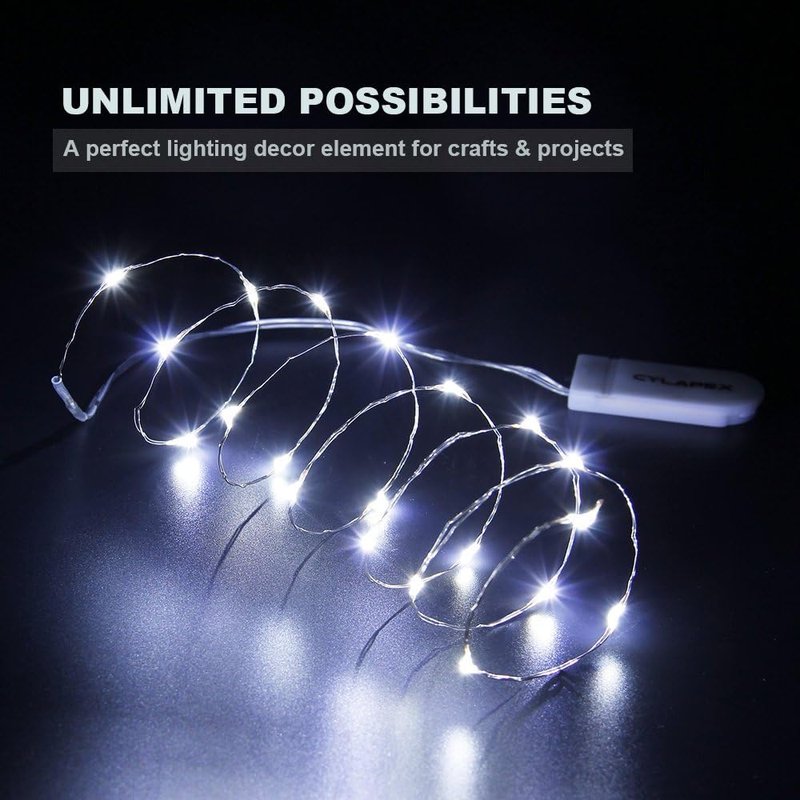 CYLAPEX 12 PCS Fairy Lights - Cool White 3.3FT Silvery Copper Wire | 20 LED Battery Powered String Lights for Weddings & Parties
