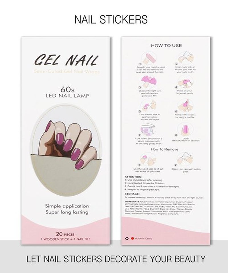 JMEOWIO Gel Nail Stickers Purple Semi Cured Gel Nail Strips Wraps UV/LED Nails Art Design Decoration Accessories
