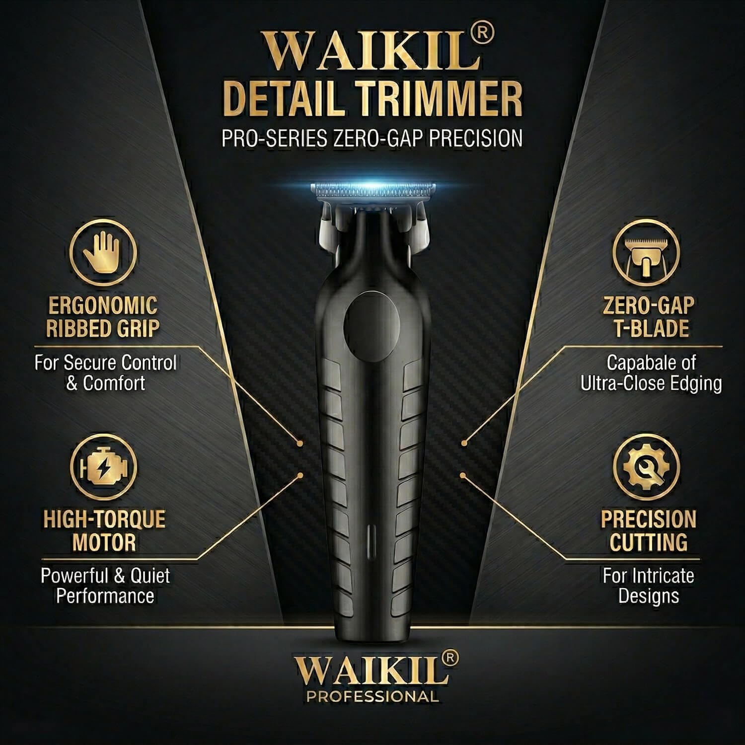 WAIKIL Professional Hair Clippers for Men with T-Blade Trimmer, Cordless Barber Clippers Set, Rechargeable Grooming Kit with Guards, Beard Trimmer, Line Up & Fading Tools