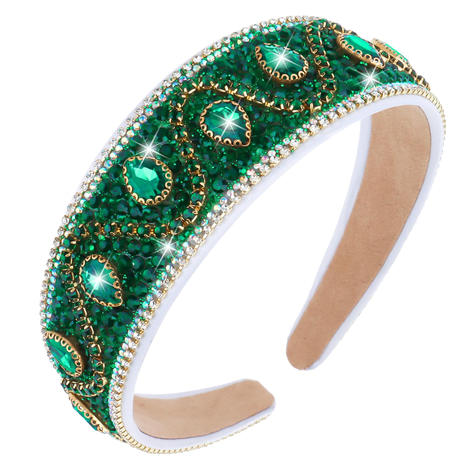 Wecoe Green Rhinestone Headband Women St Patrick's Day Wide Fancy Sparkly Bling Sequin Glitter Crystal Jeweled Diamond Embellished Headband Hairband Holiday Formal Hair Accessories Gifts