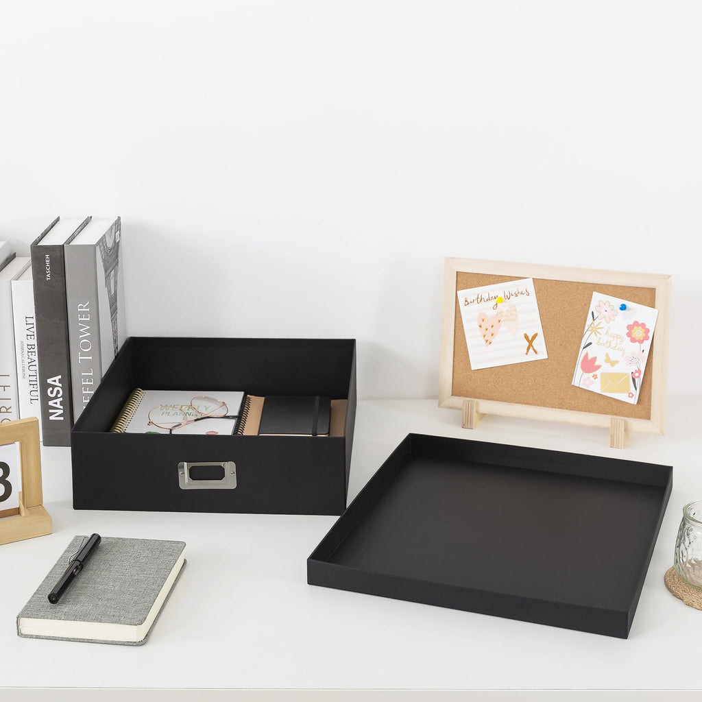 Soul & Lane - Black Scrapbook Photo Storage Box with Lid, 14.8x13x3.7 In