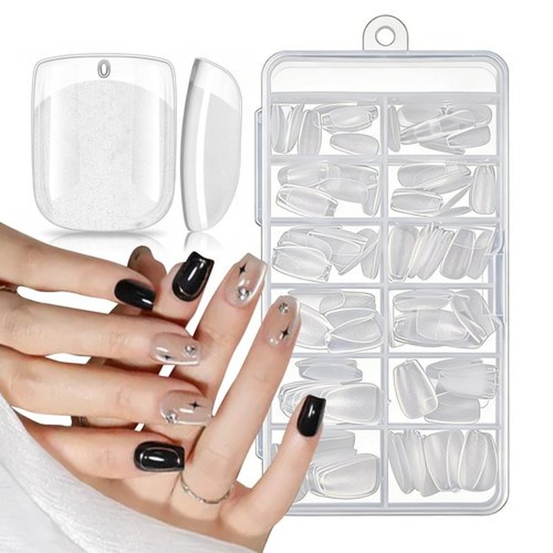 Kakufunny 120Pcs Square Press On Nails - Pre-Filed Soft Gel Full Cover Tips, Extra Short 12 Sizes, Half Matte Acrylic for Beginners, Salon & DIY at Home