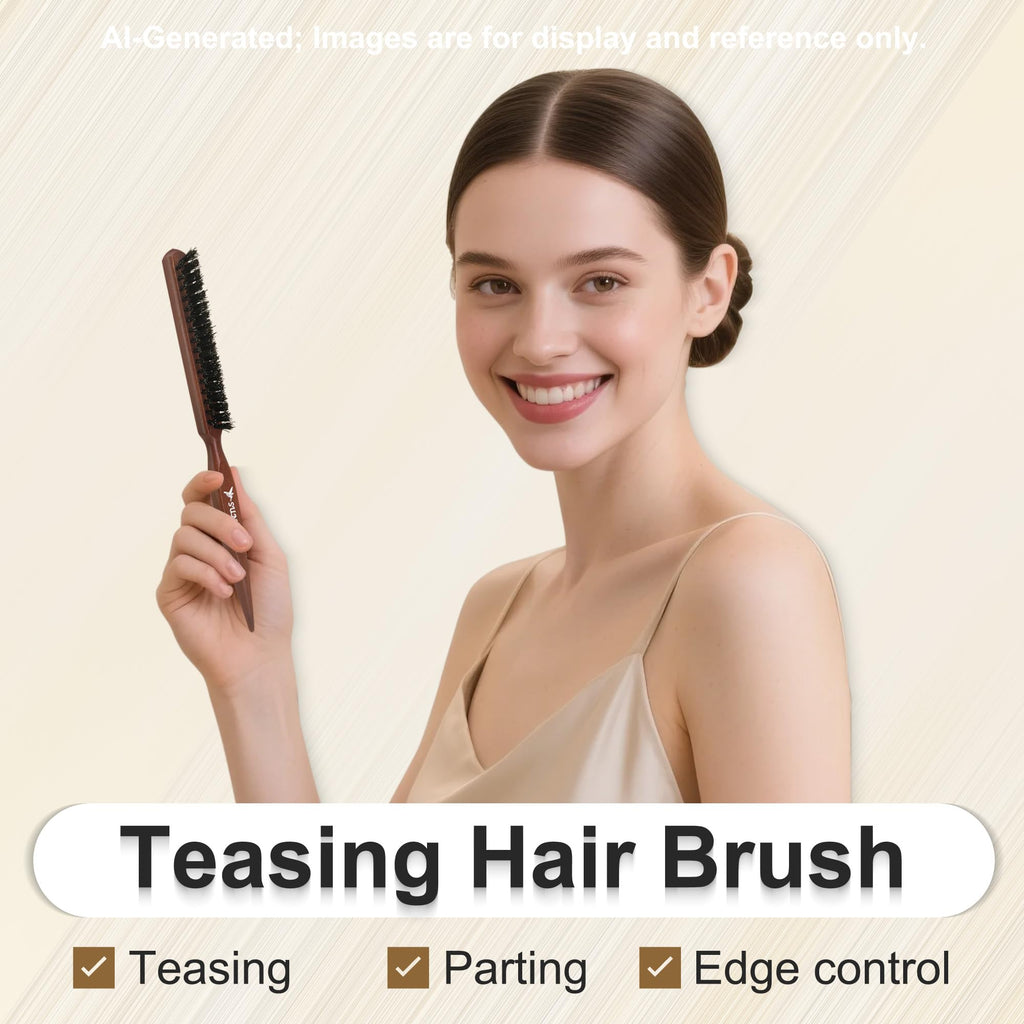SUNBIRD Teasing Hair Brush, 100% Natural Boar Bristle, Women Fine Thin Hair