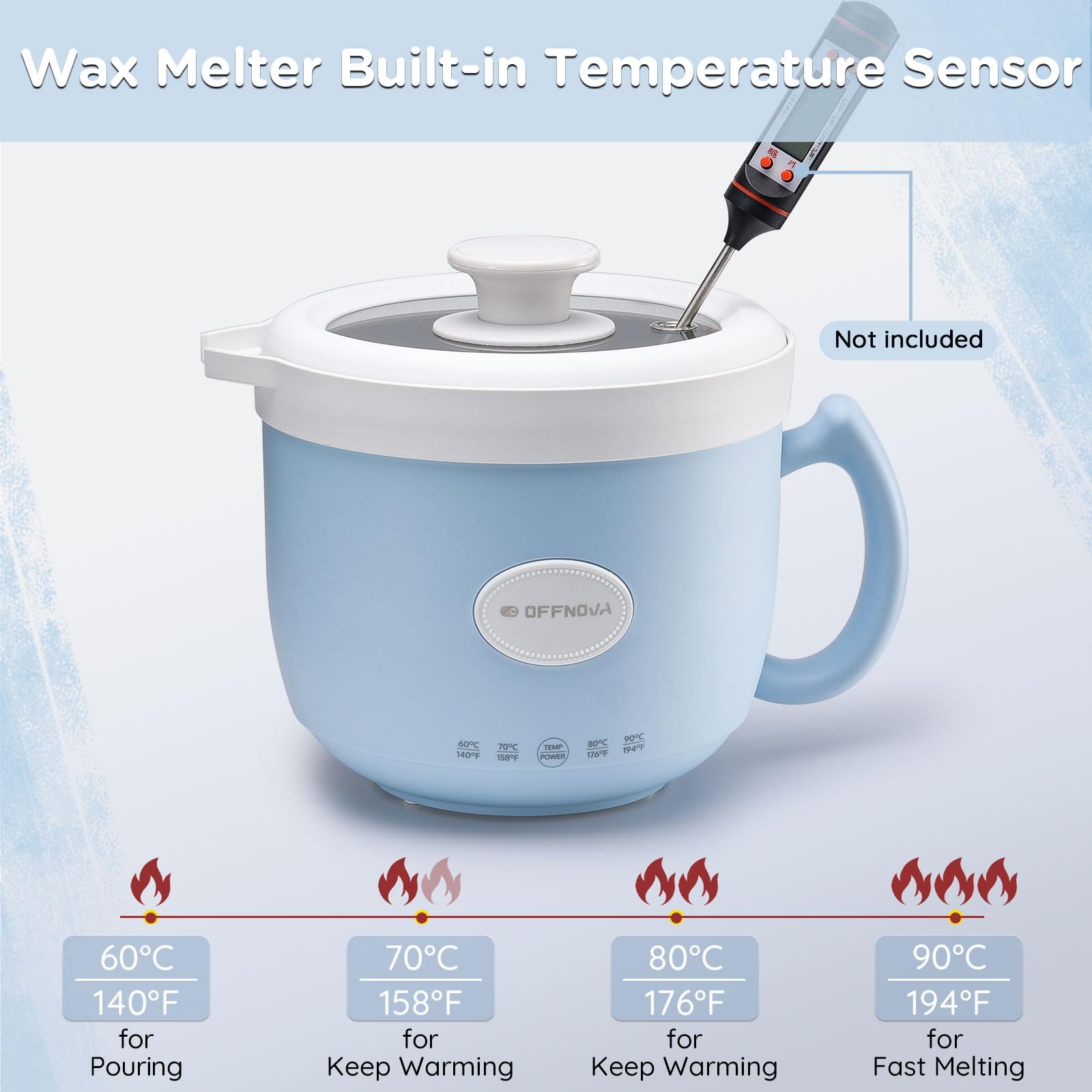 OFFNOVA Wax Melter 1.2L, 35OZ Candle Making Kit with Pouring Spout Suitable for Candle DIY Hobbyist Wax Warmer, Easy to Clean, Gift for Woman Man, Blue (Candle Melting Pot Kit)