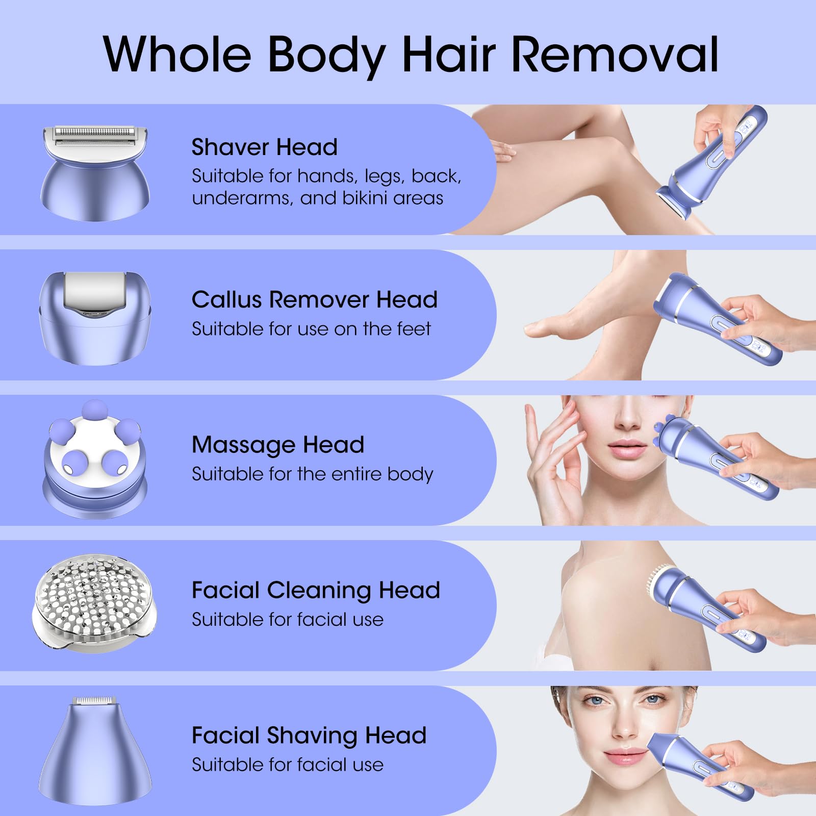 Qreeyx Epilator for Women, 7 in 1 Hair Removal for Women, Body Shaver, Bikini Trimmer, Face Razor, Facial Brush, Face Massage, Foot Callus Remover, IPX7 Waterproof Electric Shavers, Ideal Female Gift