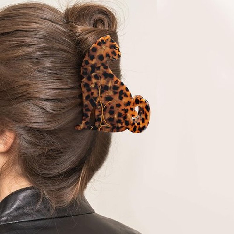 PERSONFUN Leopard Hair Claw Clip, Tortoise Shell Pattern, Acetate Material with Shark Tooth Grip Animal Hair Accessory for Women Girls Gift, 2.36 x 3.66 Inches