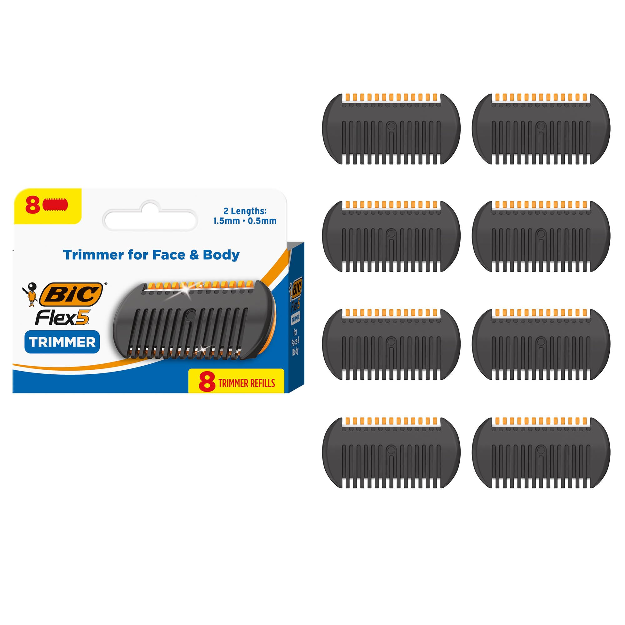 BIC Flex 5 Trim and Shave Men's Grooming Kit, 3-in-1 Beard Trimmer, Razor & Precision Edger, No Battery or Charging Required, 5-Blade Shave, Face & Body, 8 Trimmer Refills