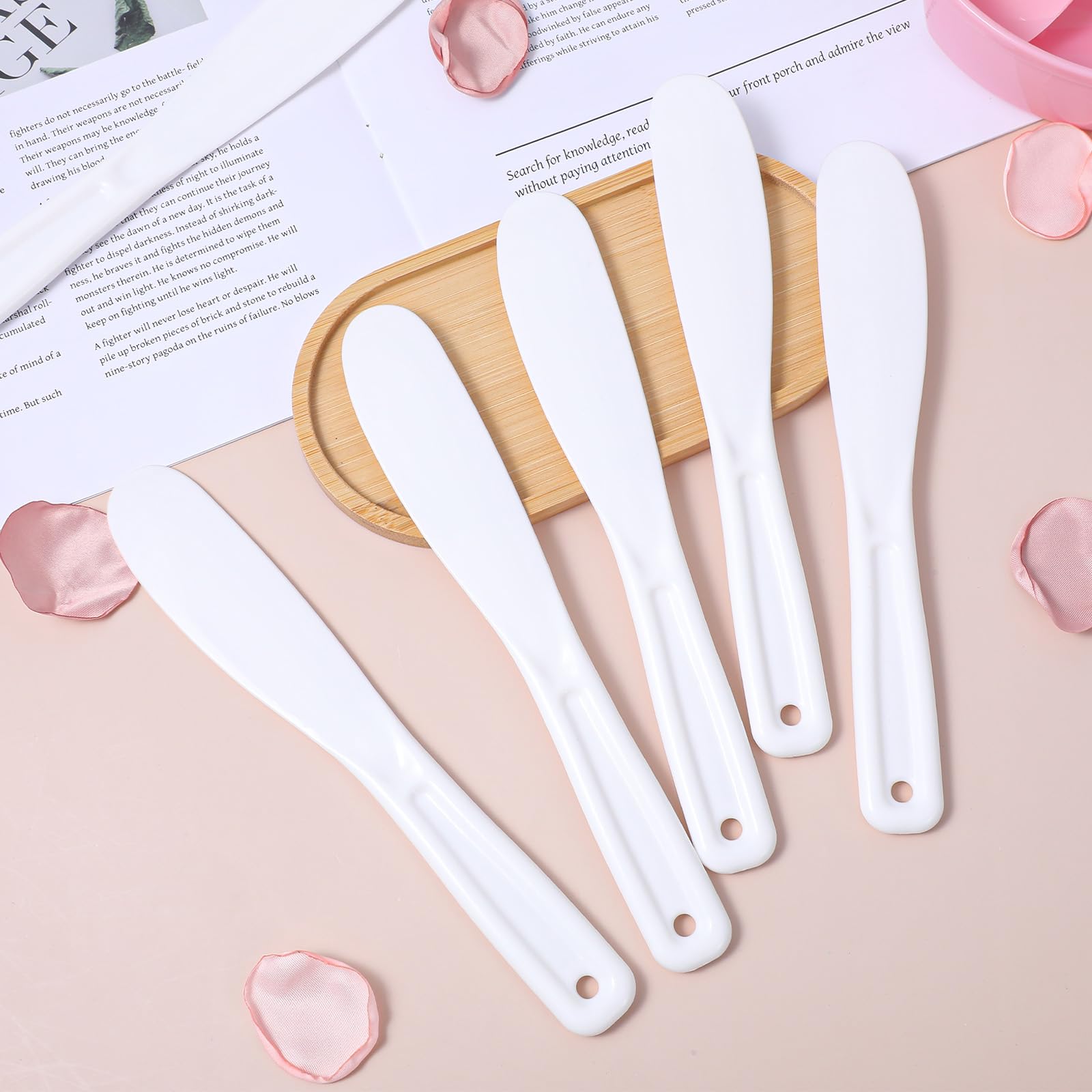 Ymapinc Mask Applicator Tool, 6Pcs Resuable Face Spatula, Large Plastic Makeup Face Mask Spatula, Creams Mixing, Skincare or Scraping Jars, Cosmetic Brush 8.11 1.22 Inch (White)
