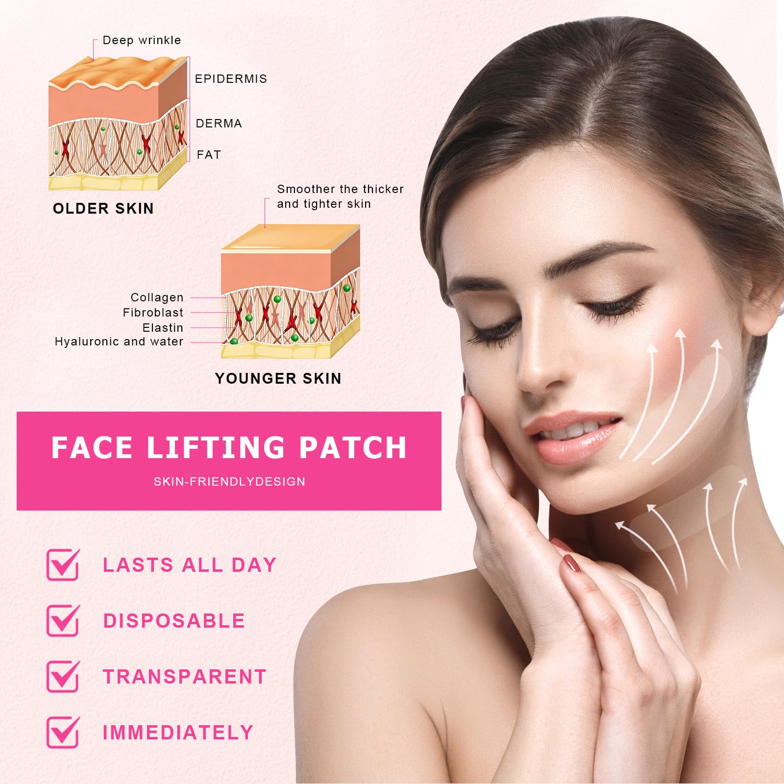 SYNATANA 160PCS Neck Tape Lifting Invisible for Instant Face Lifting, Face Lift Tape Invisible, Wrinkle Tape, Double Chin, Jowls, Eyes & Neck | Waterproof Skin Tape Under Makeup