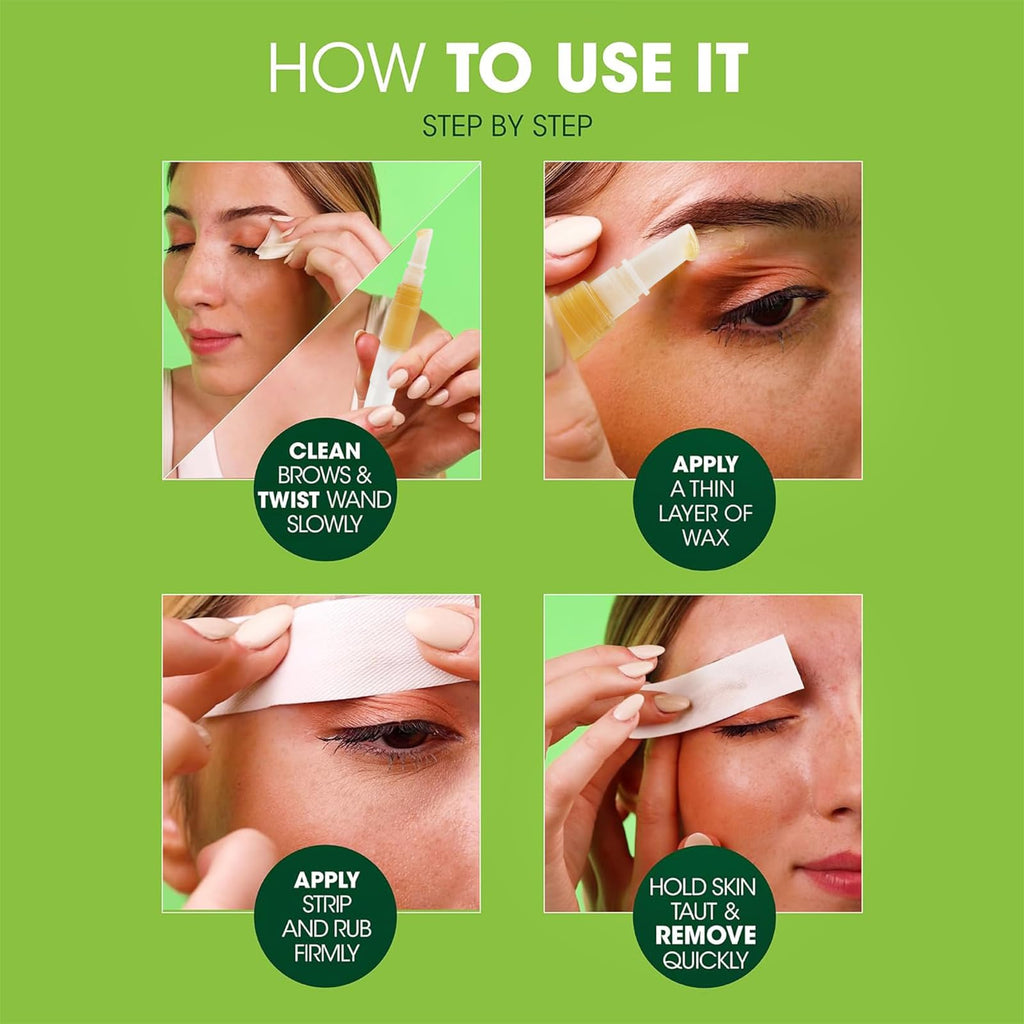 PMUBEAUTY Eyebrow Shaper Wax Kit for Women Eyebrow Facial At-Home Hair Removal with 4 Counts Ready-to-Use Wax Strips for All Hair Types Delicate Areas Cotton Strips Cleansing Wipes 0.2 Ounce