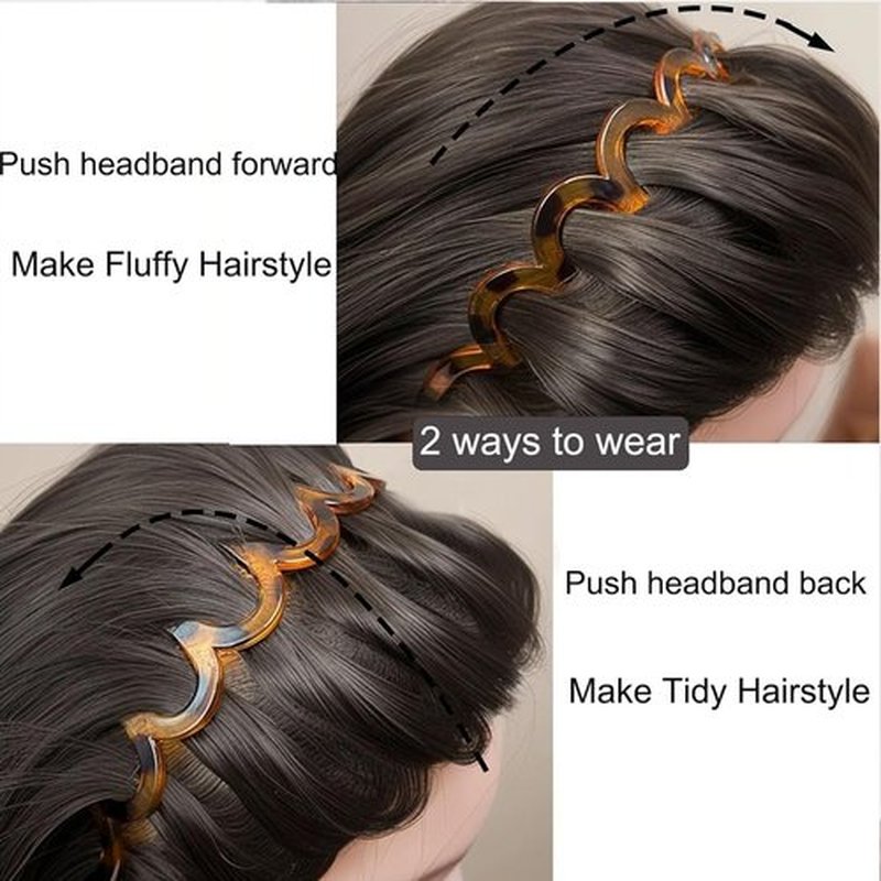 JEWKTTONS 2 PCS Zig Korean Headbands for Women and Men - Plastic Wavy Hair Band with Teeth Comb - Hair Accessories for Face Washing Skin Care Makeup Hair Holder Everyday Use Q/X (Black and Brown)