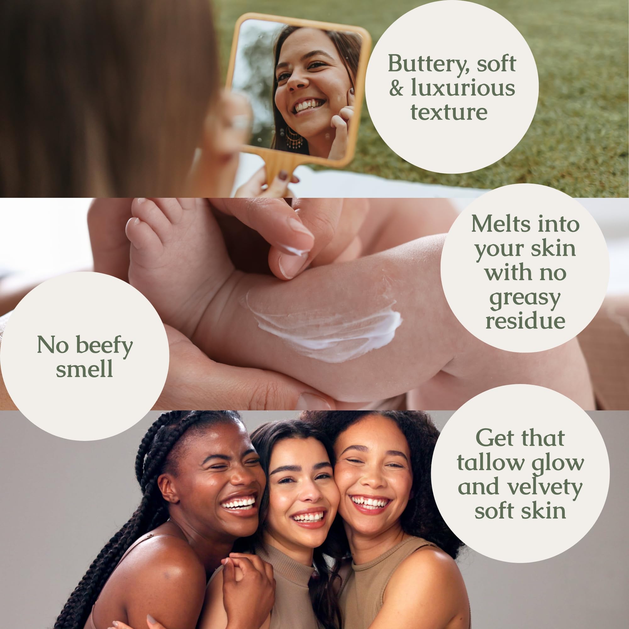 Hearth & Homestead Whipped Beef Tallow for Skin & Face - 100% Grass Fed, Eczema Cream & Body Butter - Organic Olive Oil, Calendula & Rose - Lotion & Hand Moisturizer for Dry Skin, Unscented, 2.6oz