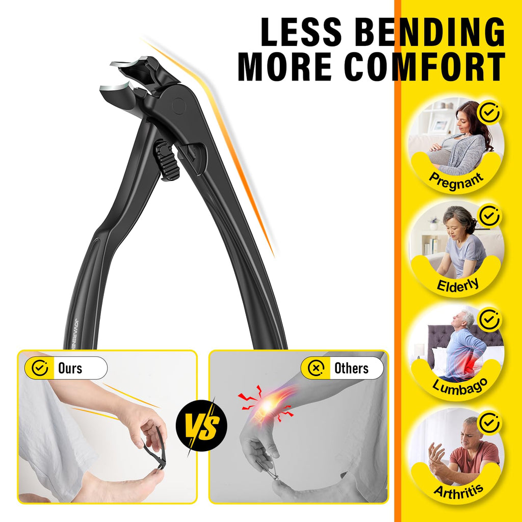 Upgrade Long Handled Toenail Clippers for Thick Toenails for Seniors, Angled Head Large Toe Nail Clippers Set for Men with Lock, Heavy Duty Ingrown Toenail Clippers Slanted Nail Cutter Wide Jaw