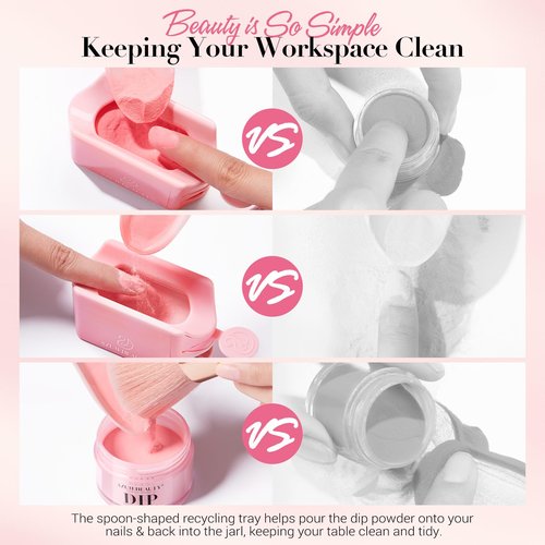 AZUREBEAUTY Dip Powder Recycling Tray System, Triple Layer Recycling Case Nail Dip Powder Container with Nails Tool Nail Brush Glass Nail File, French Nail Art Manicure Essential Tool