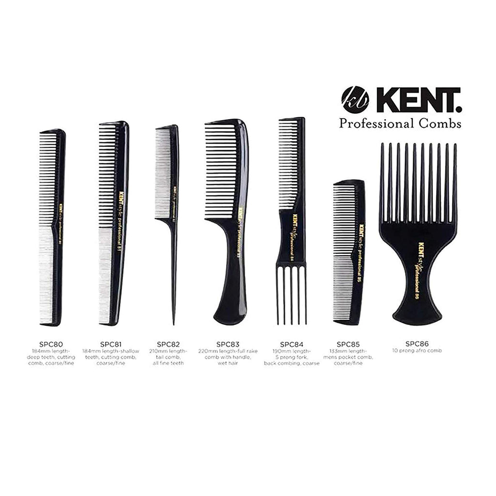Kent SPC86 Black Salon-Style Professional Pick and Barber Comb - Afro Parting Comb for the Care of Curly and Thick Hair - Sleek style comb,Anti-Fatigue with a Rubberized Professional Finish