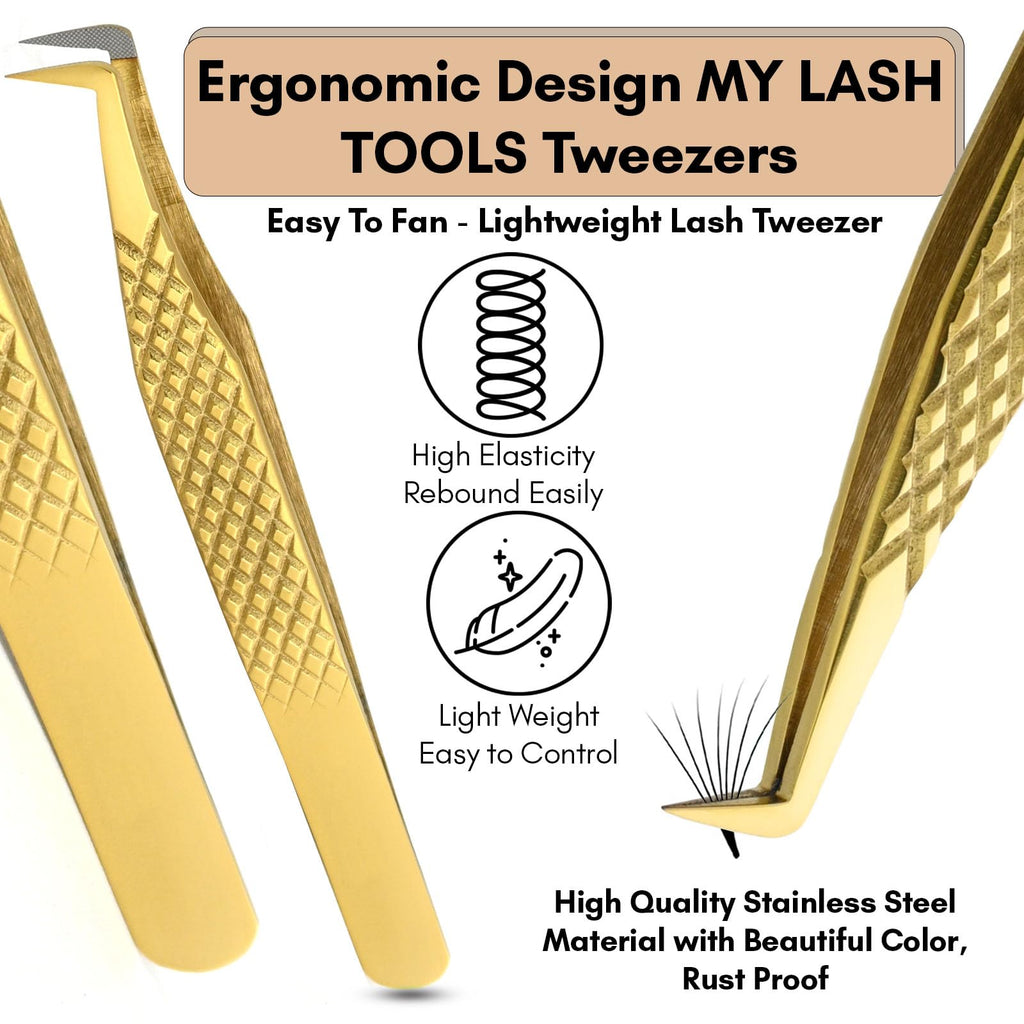 My Lash Tools Fiber Tip Lash Tweezers for Eyelash Extension Curved 90 Degree Angle Boot Tweezer Best for Volume, Individual Isolation & Classic Lashes Stainless Steel Lash Supply (CEC-F08/04)