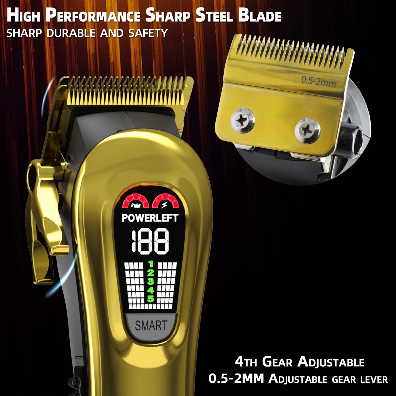 TCMKY Hair Clippers for Men Professional Hair Trimmer for Men Cordless&Corded Barber Clippers for Hair Cutting & Grooming.Rechargeable Hair Trimmer Kit for Household (Golden)