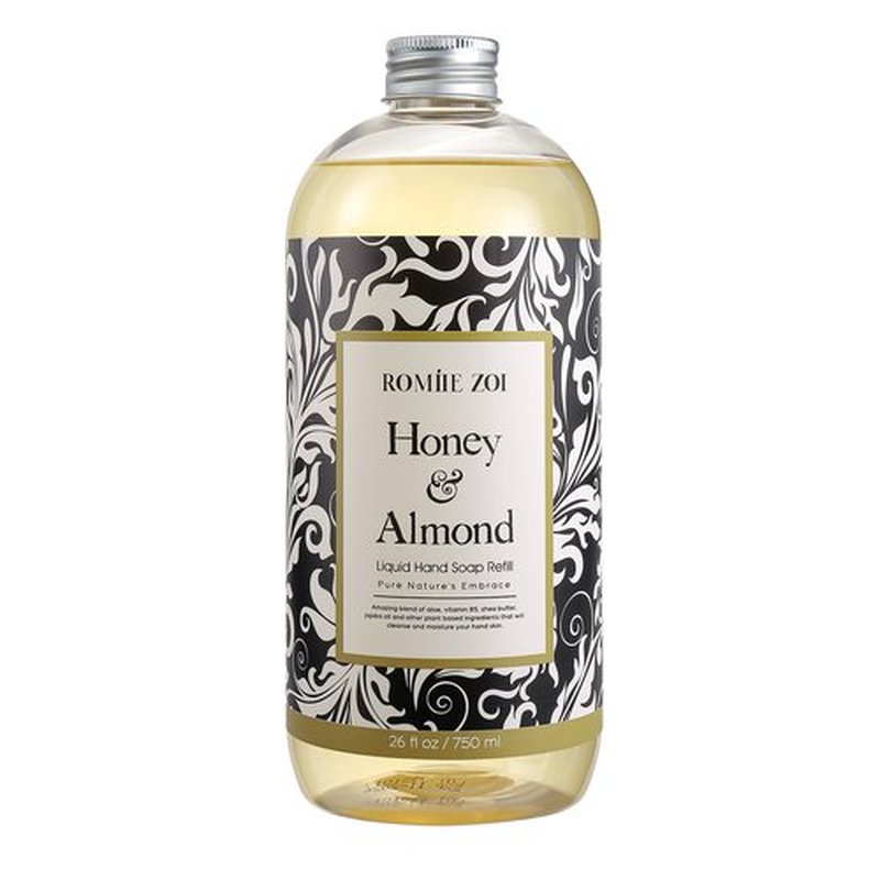 ROMIIE ZOI Liquid Hand Soap Refill, Honey & Almond, Gentle & Moisturizing Formula for Home & Kitchen, 750 ML/ 26 FL OZ