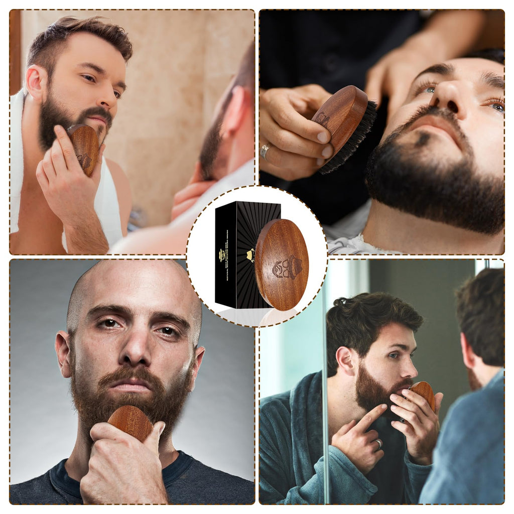 Sosoon Boar Bristle Beard Grooming Set for Men - Rectangular Brush, Comb, 2 Mustache Scissors, Travel Bag