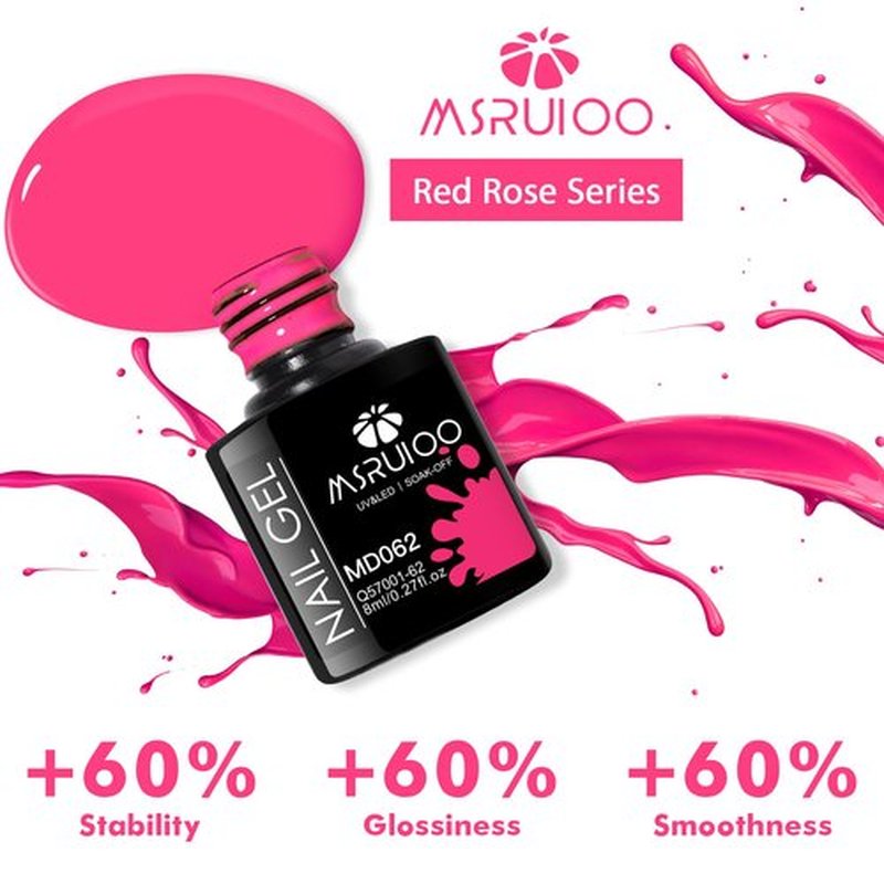 MSRUIOO Gel Nail Polish Set 6 Colors Hot Pink Rose Red Nail Gel Polish Kit Red Glitter Nail Polish Shimmer Nail Art Design DIY Home Salon Manicure Valentines' day Gifts for Women Girls