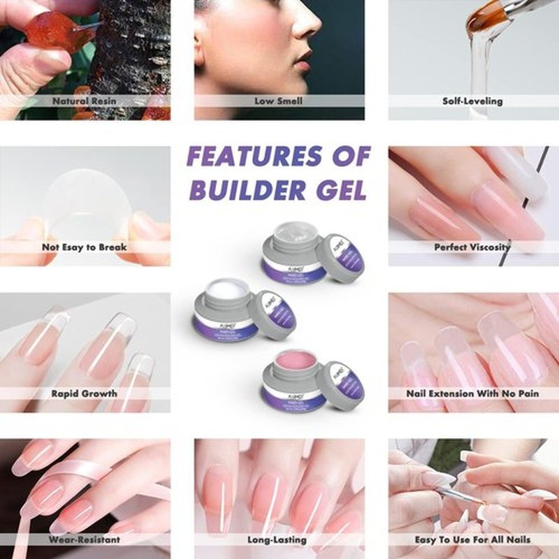 AIJIMEI Hard Gel Builder Nail Gel 3OZ for Flase Nails Extension Kit with Nail Brush Cleaner Base Coat Top Coat