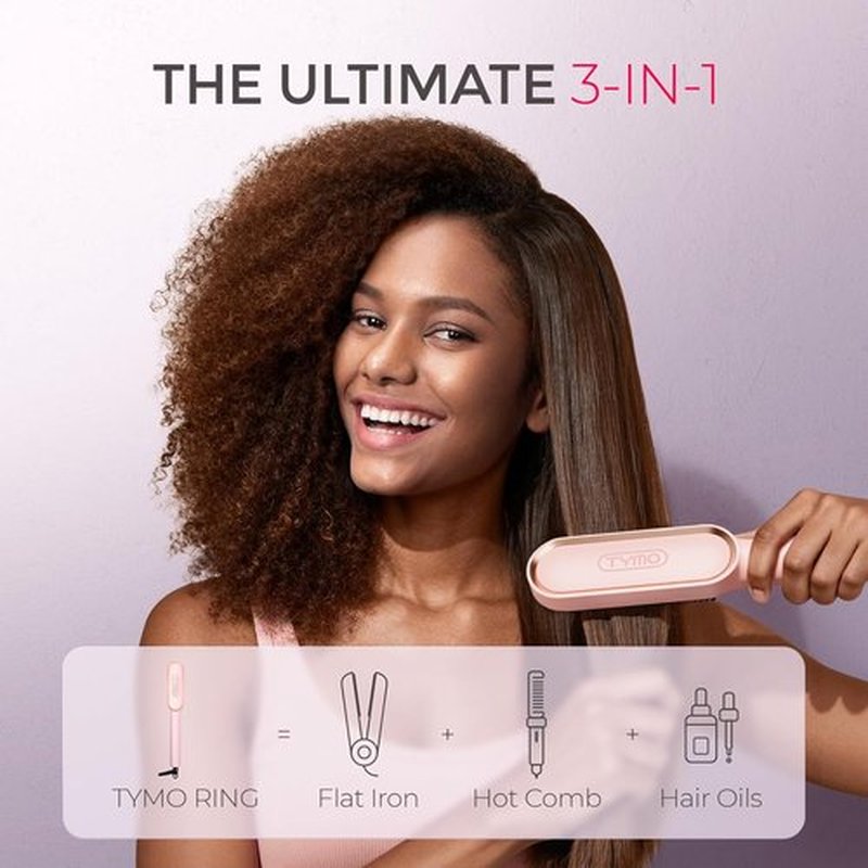 TYMO Ring Hair Straightener Brush - Fast Heating Hair Straightening Iron with Comb, 5 Temp Settings, Sakura Pink
