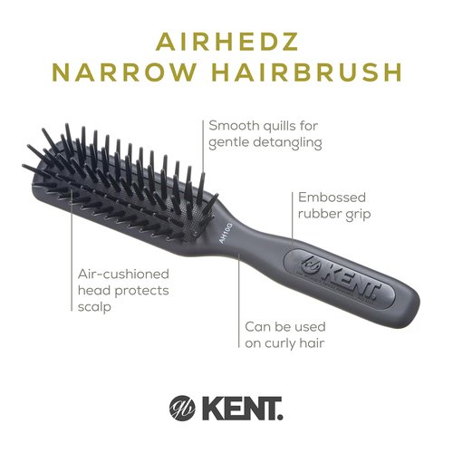 Kent AH10G Airhedz Pro Narrow Pin Hair Brush - Detangle Thick & Curly Hair | Scalp Massager in Grey